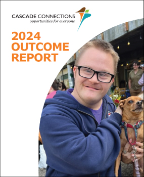 a man wearing glasses smiling at camera. text says cascade connections 2024 outcome report