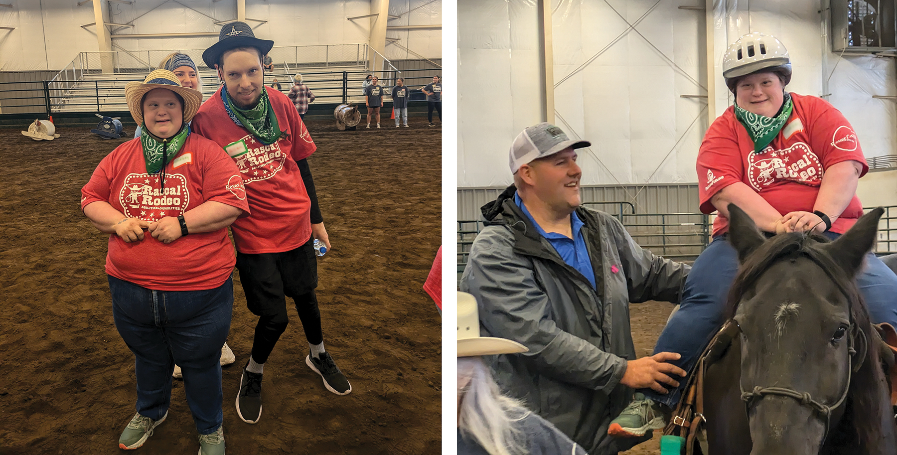 Lindsey attending rascal rodeo event. Lindsey on horse, smiling.