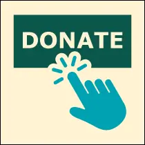 text says DONATE. Index finger is pointing the text.